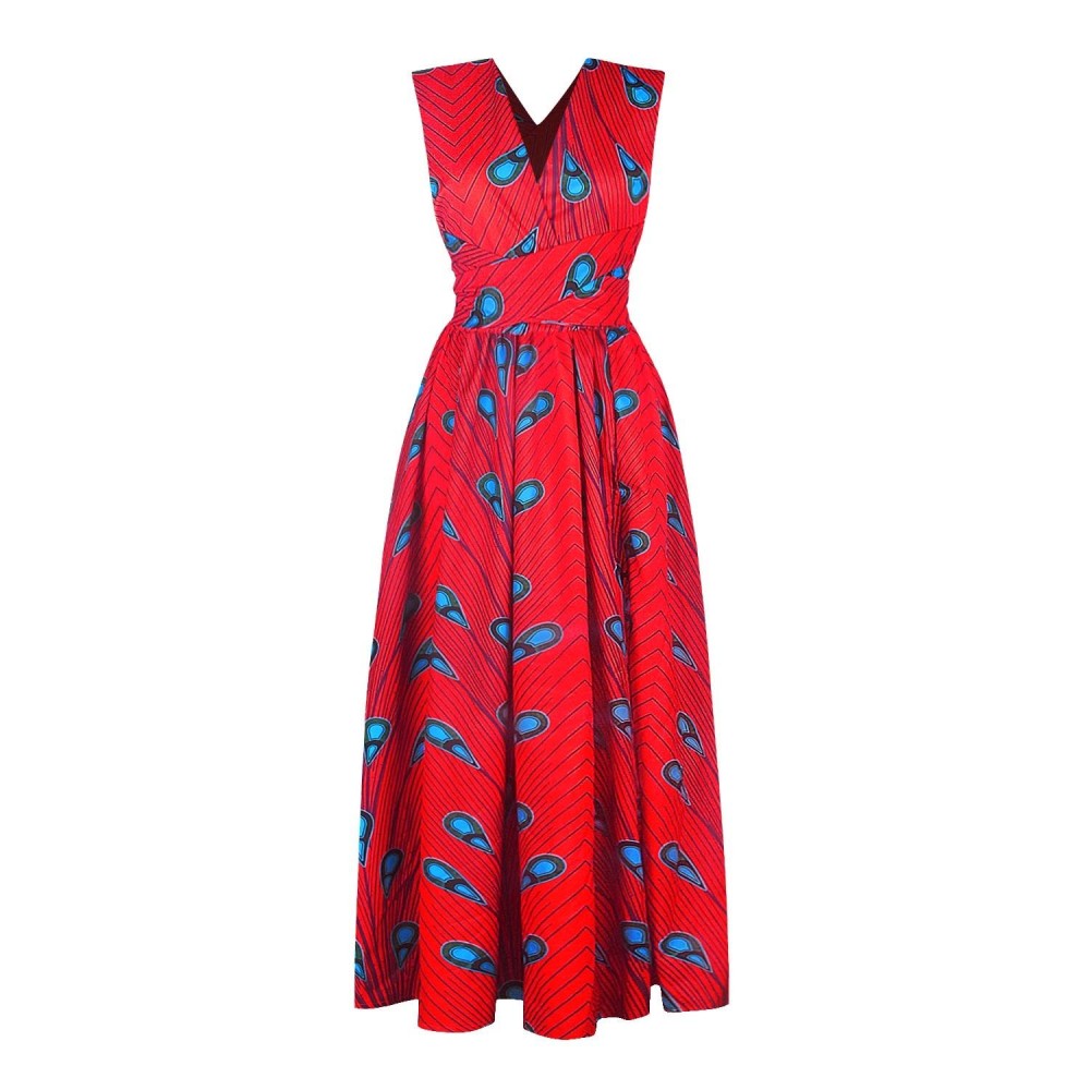 Ladies Feather Print Lace Slit Dress (Color:80212003 Size:M)