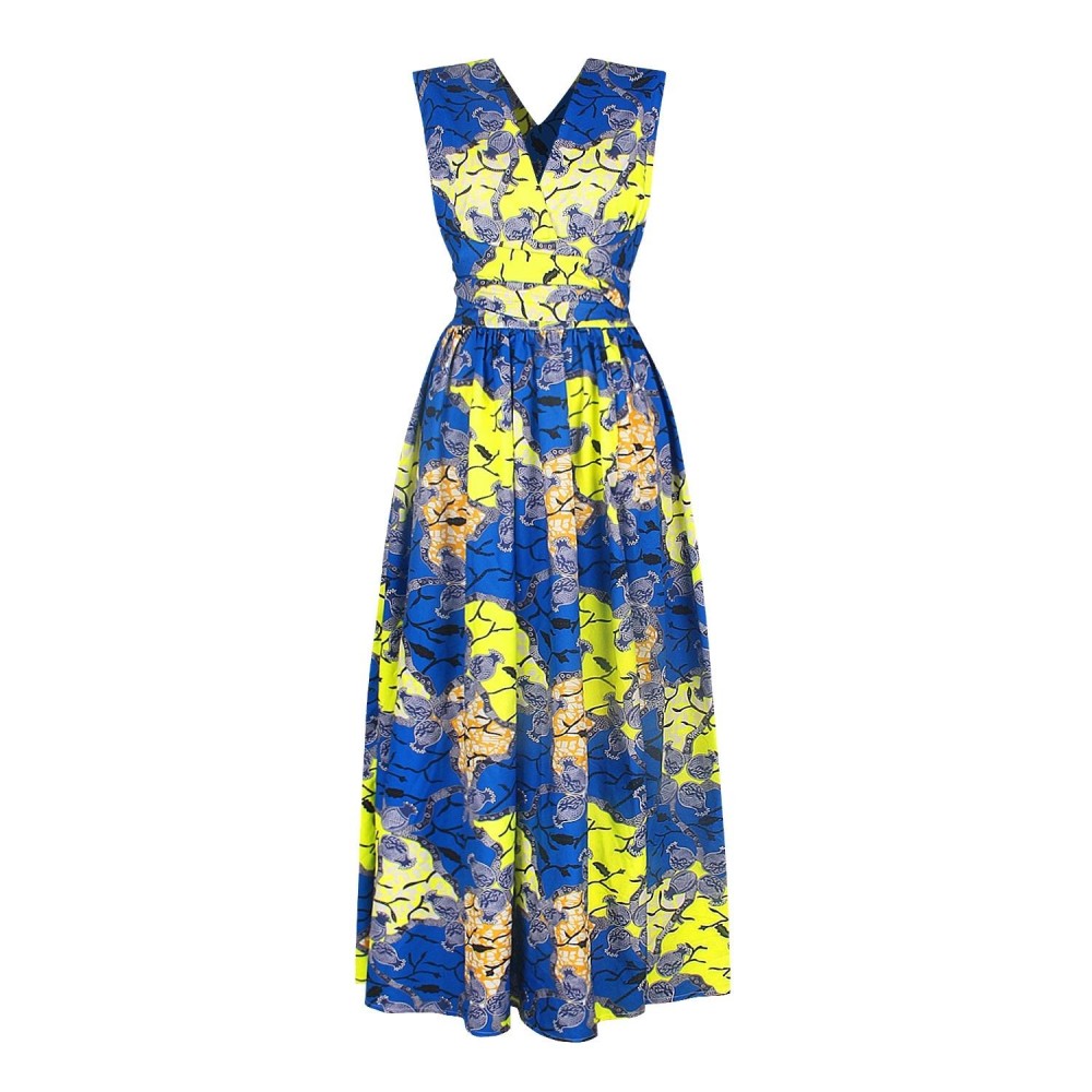 Ladies Feather Print Lace Slit Dress (Color:80212004 Size:S)