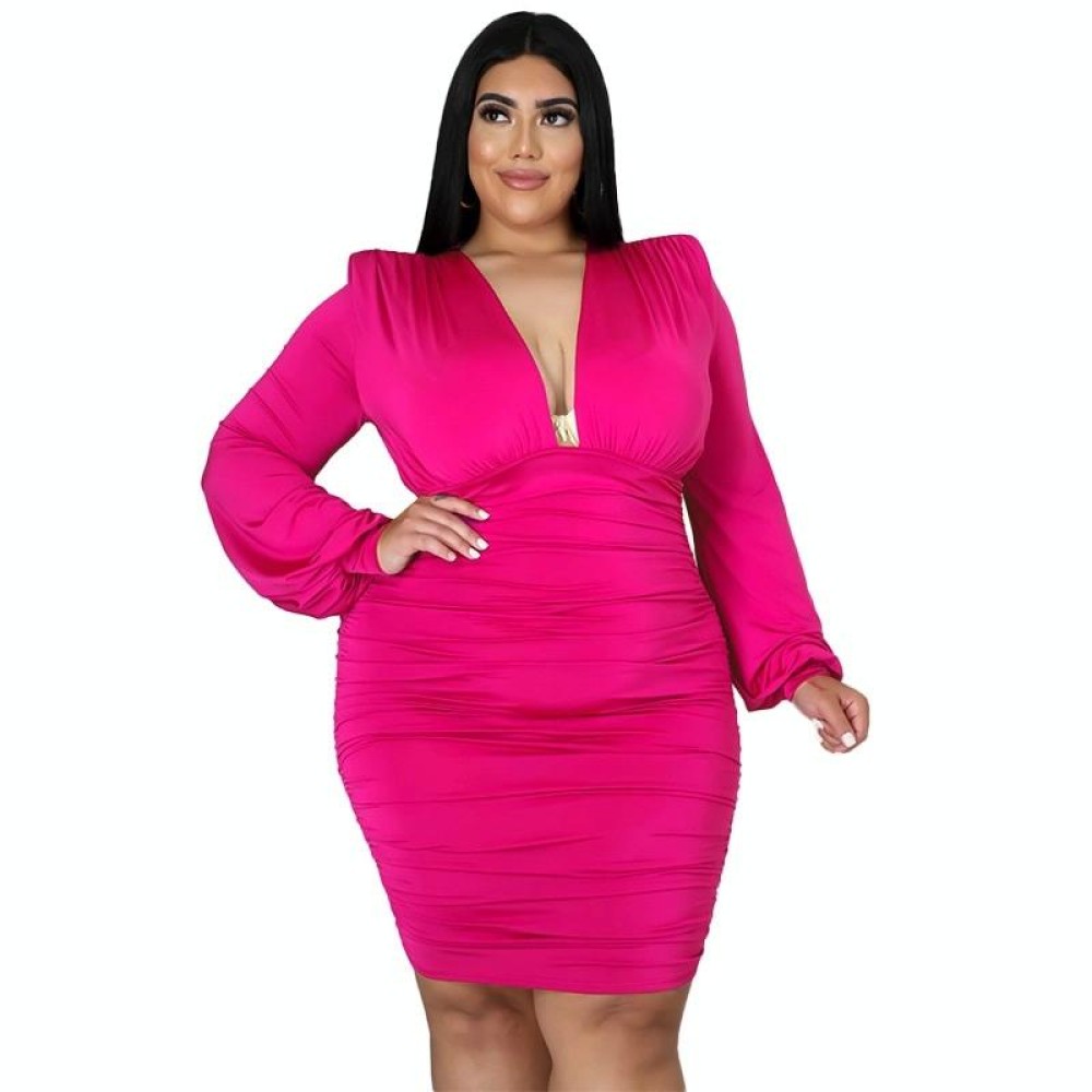 Solid Color Buttocks Sexy Plus Size Dress (Color:Purple Size:XXXXL)