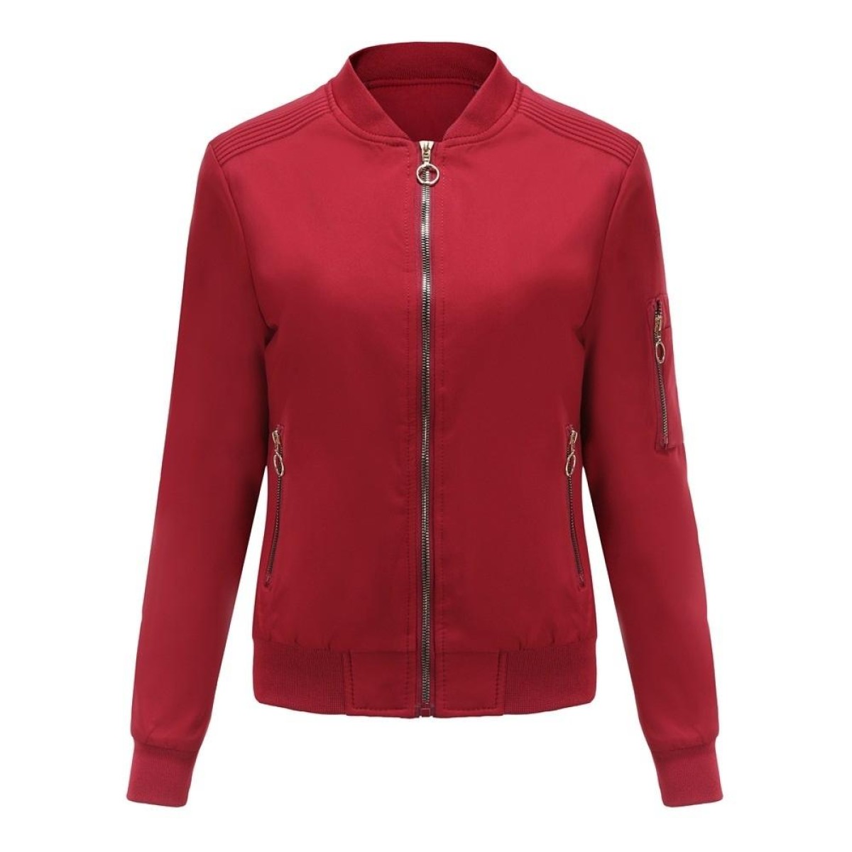 Autumn And Winter Thin Cotton Zipper Jacket Casual Coat For Women (Color:Wine Red Size:XL)