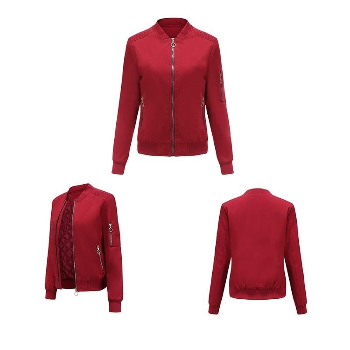 Autumn And Winter Thin Cotton Zipper Jacket Casual Coat For Women (Color:Wine Red Size:XL)