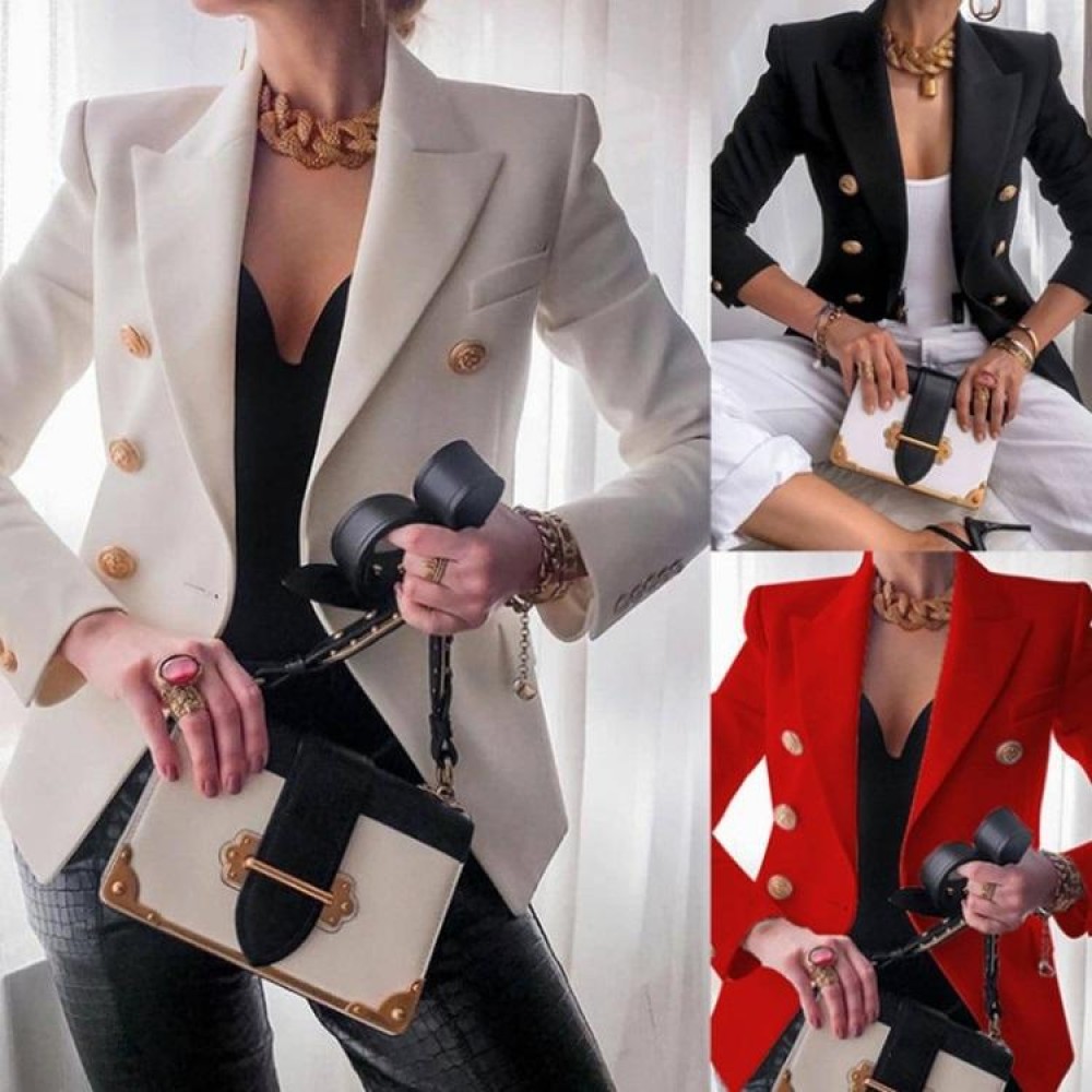 Solid Color Slim Long-sleeved Cardigan Short Suit Jacket for Ladies (Color:Black Size:XL)