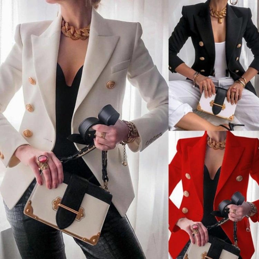 Solid Color Slim Long-sleeved Cardigan Short Suit Jacket for Ladies (Color:Red Size:L)