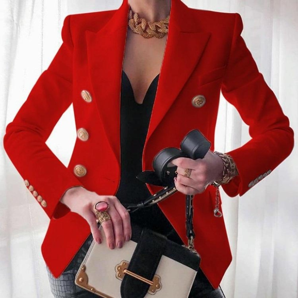 Solid Color Slim Long-sleeved Cardigan Short Suit Jacket for Ladies (Color:Red Size:XL)