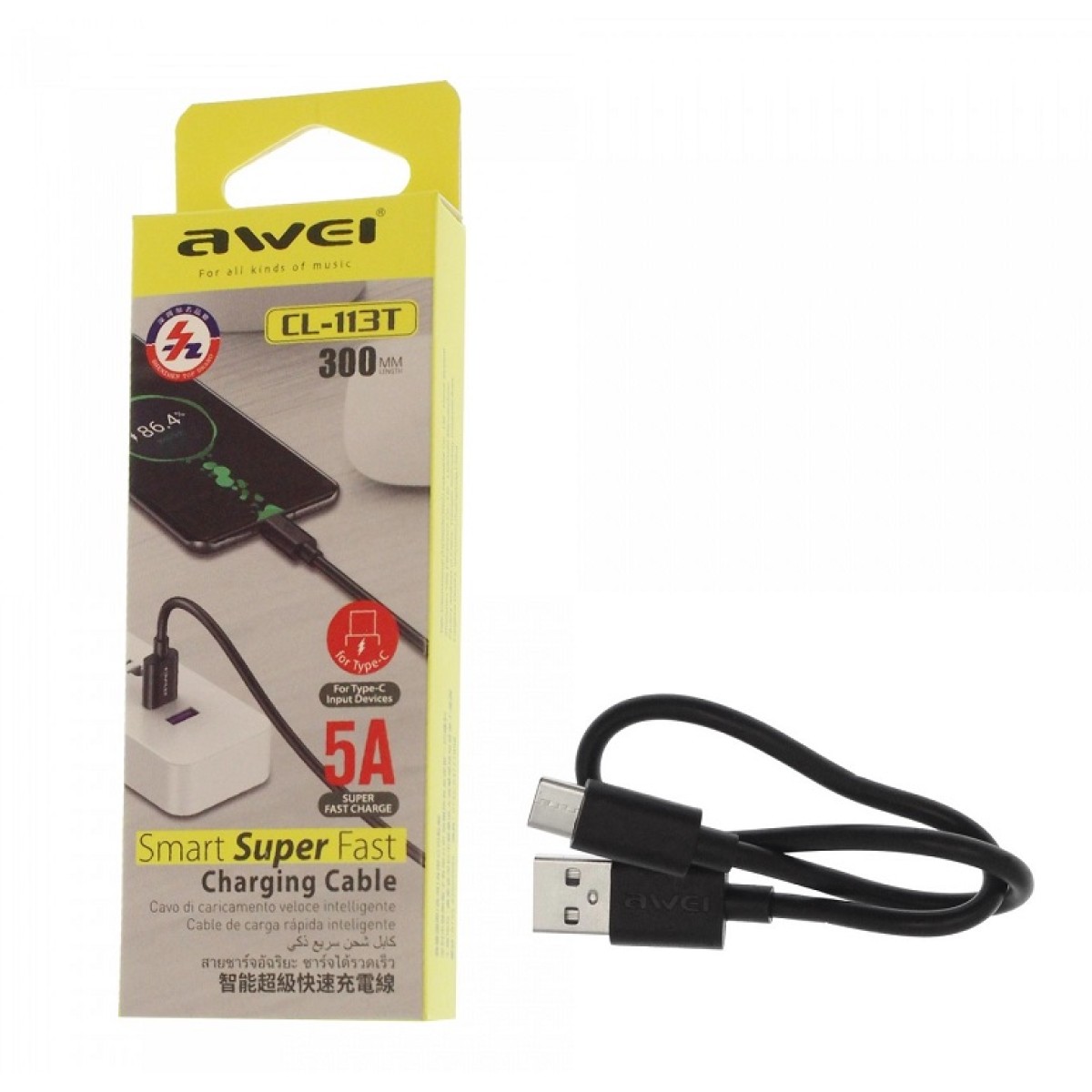 Καλώδιο φόρτισης & data - Type-C - CL-113T - Fast Charge - 5A - AWEI - 000956