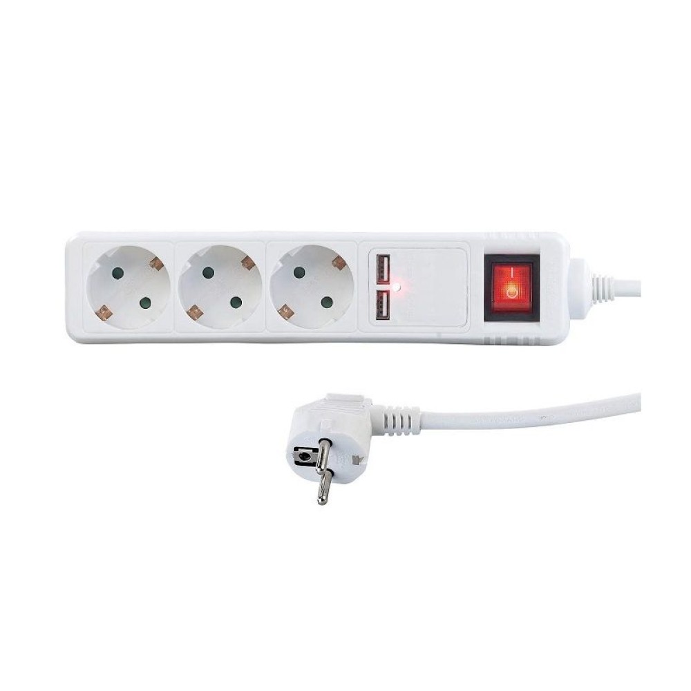 Πολύπριζο 3 θέσεων με διακόπτη και 2 θύρες USB - Σούκο - ST-GB03SU - 5m - 031351
