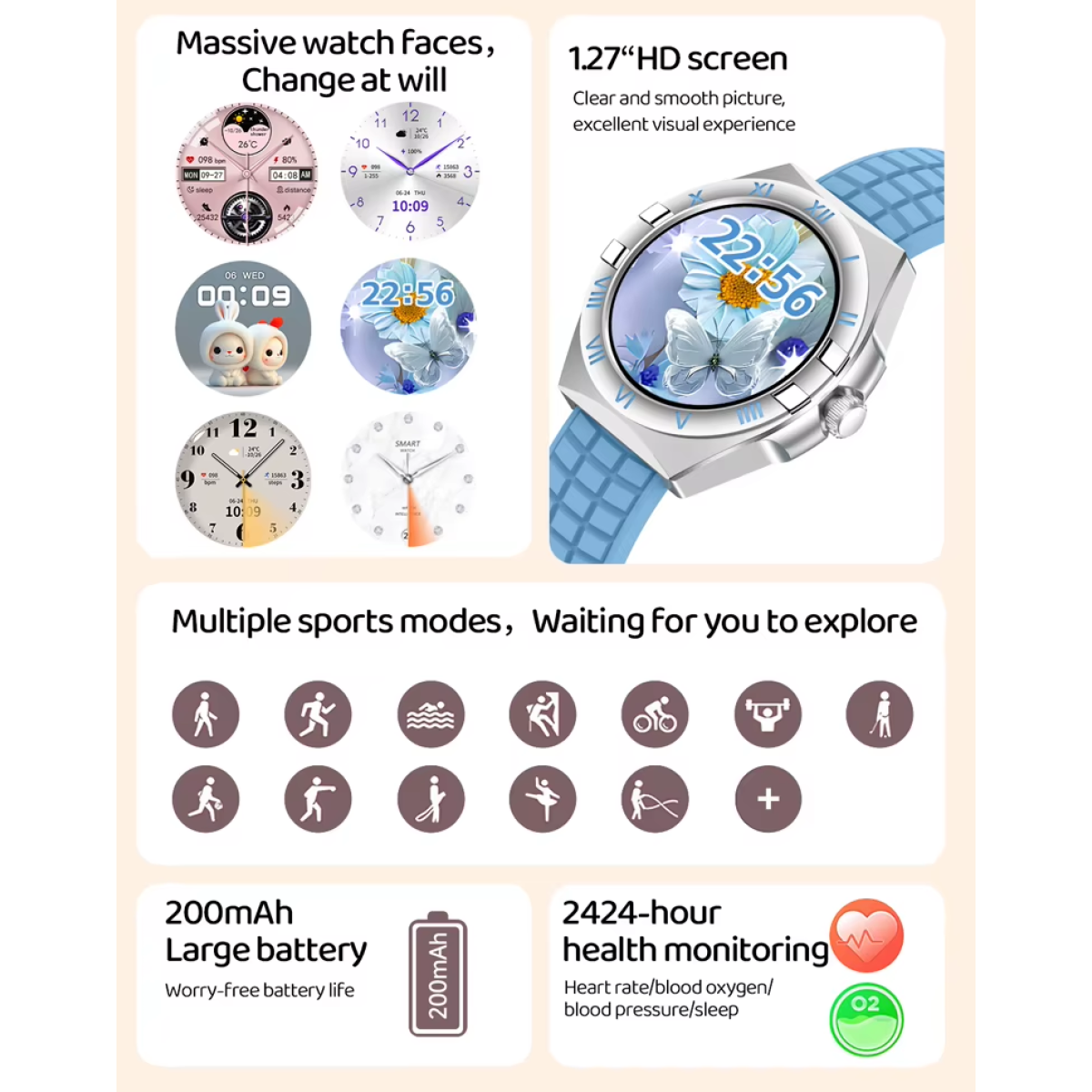 Σετ Smartwatch με 3 λουράκια - LG80 Mini - 065066 - Blue