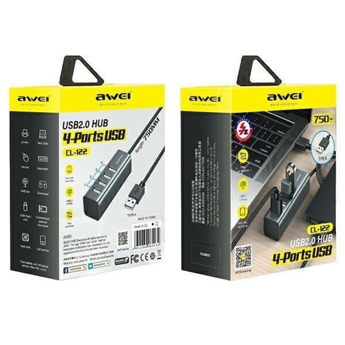 Αντάπτορας USB 2.0 Hub με 4 θύρες - CL-122 - AWEI - 085434