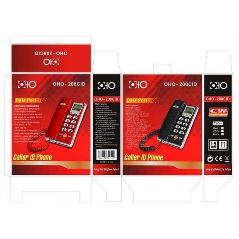 Ενσύρματο σταθερό τηλέφωνο - OHO 208 - 102082 - Red