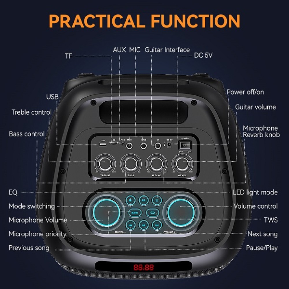 Φορητό ηχείο subwoofer με μικρόφωνο Karaoke - ZQS8280 - 160019