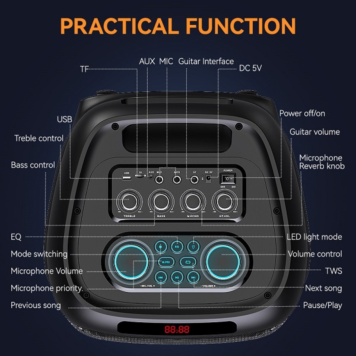 Φορητό ηχείο subwoofer με μικρόφωνο Karaoke - ZQS8280 - 160019