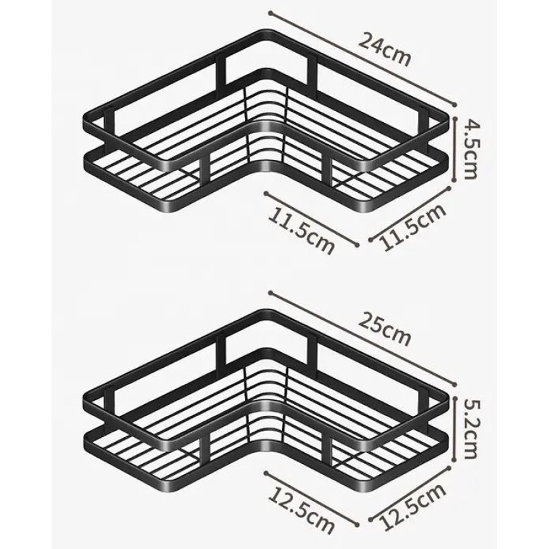 Σετ επιτοίχια γωνιακά ράφια μπάνιου - 5pcs - 2152-1 - 170134 - Black