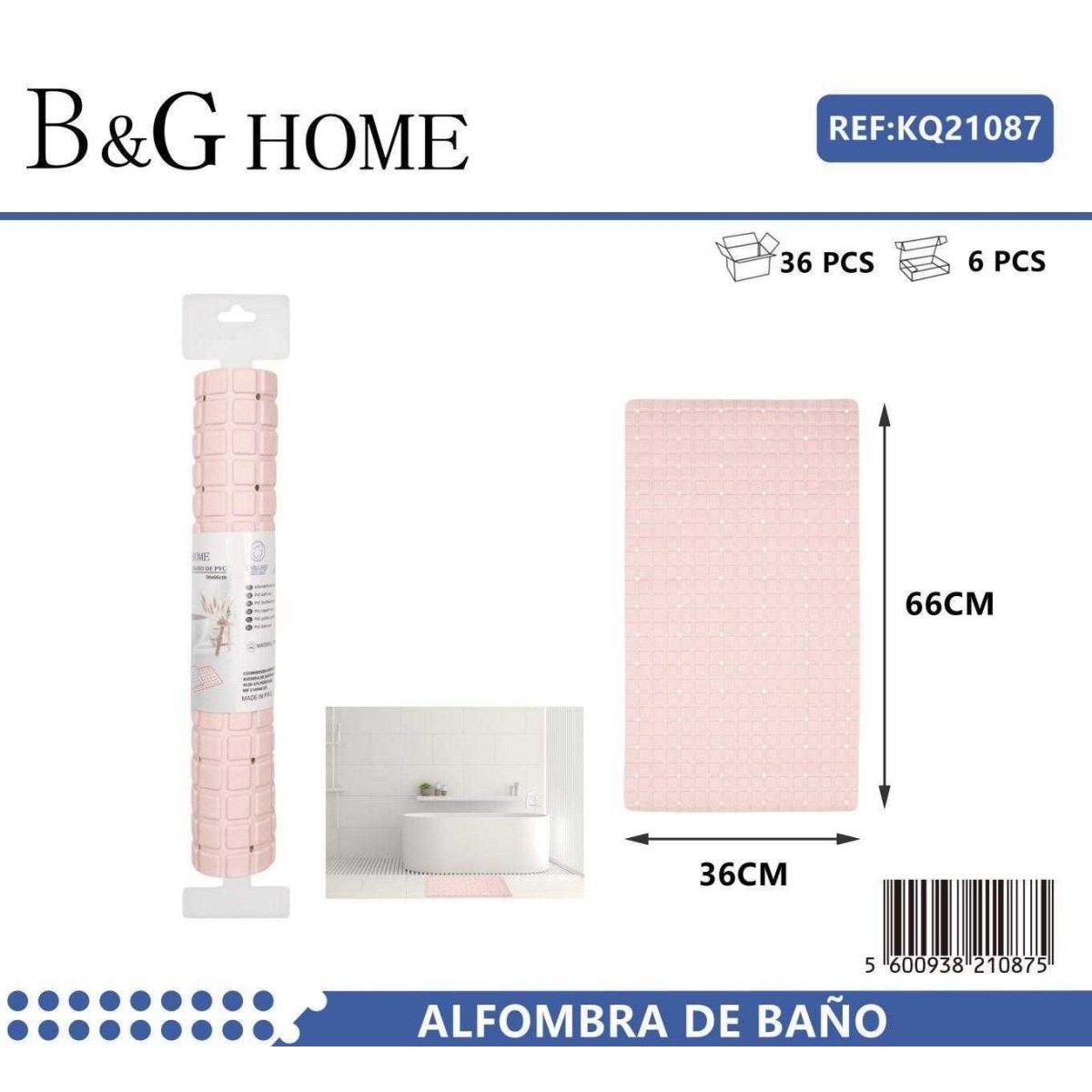 Αντιολισθητικό πατάκι μπάνιου - M0826 - 36x66cm - Light Pink - 21087