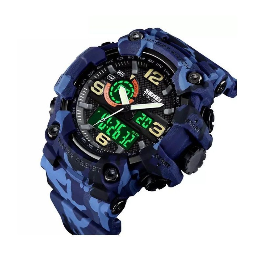 Ψηφιακό/αναλογικό ρολόι χειρός - Skmei - 1520 - Army Blue