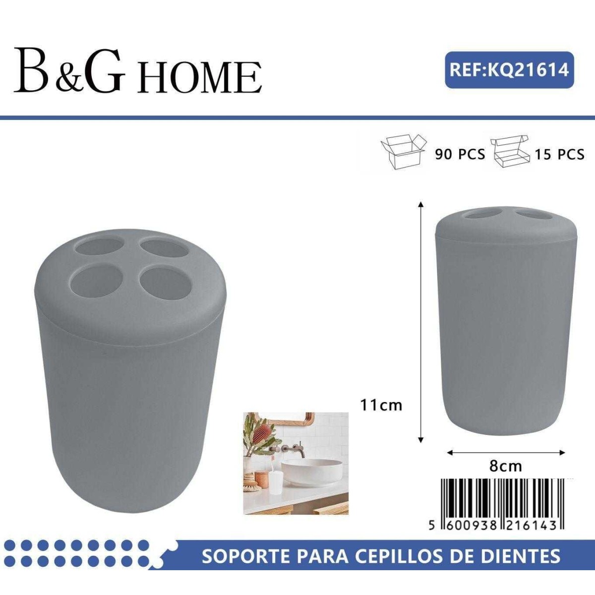 Θήκες οδοντόβουρτσας πλαστικές σε σετ 5Χ - Grey - 21614