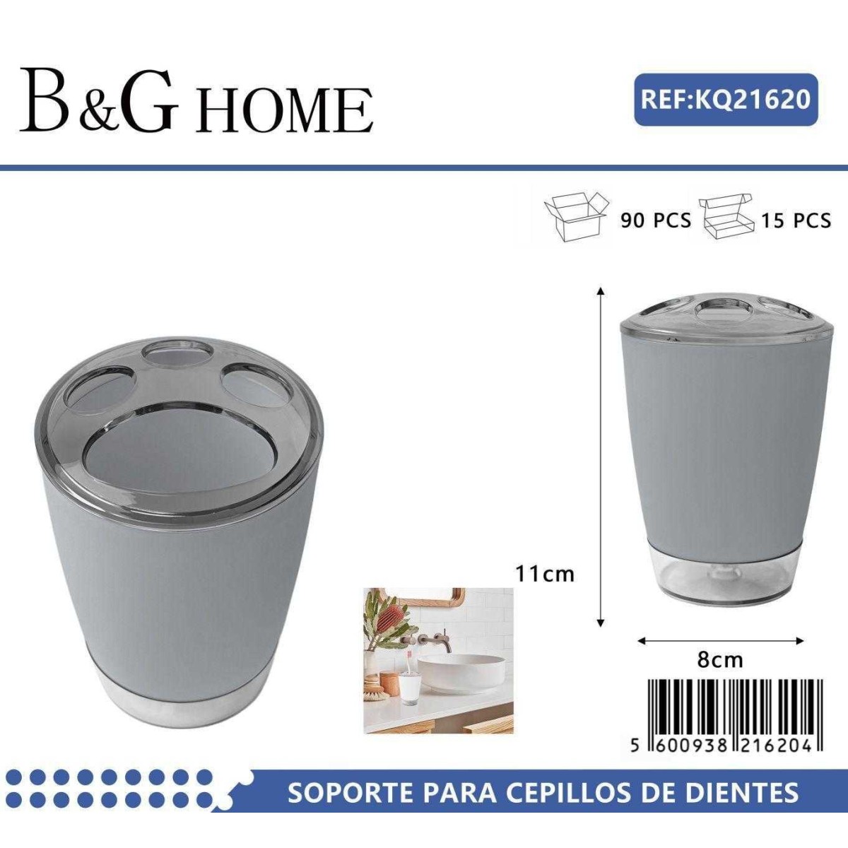Θήκες οδοντόβουρτσας πλαστικές σε σετ 5Χ - Grey - 21620
