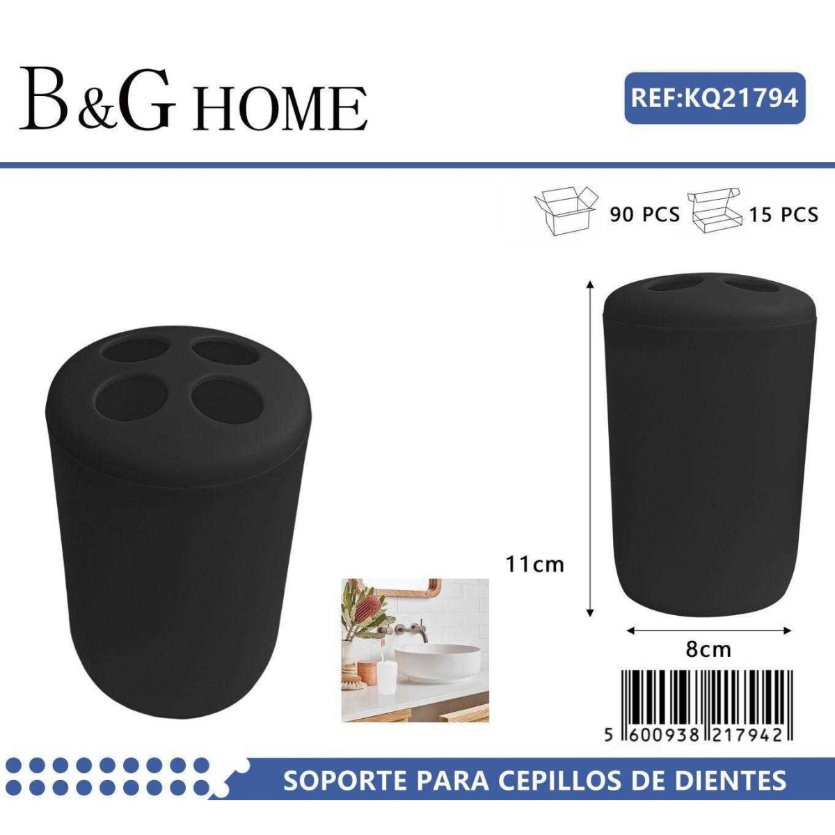 Θήκες οδοντόβουρτσας πλαστικές σε σετ 5Χ - Black - 21794