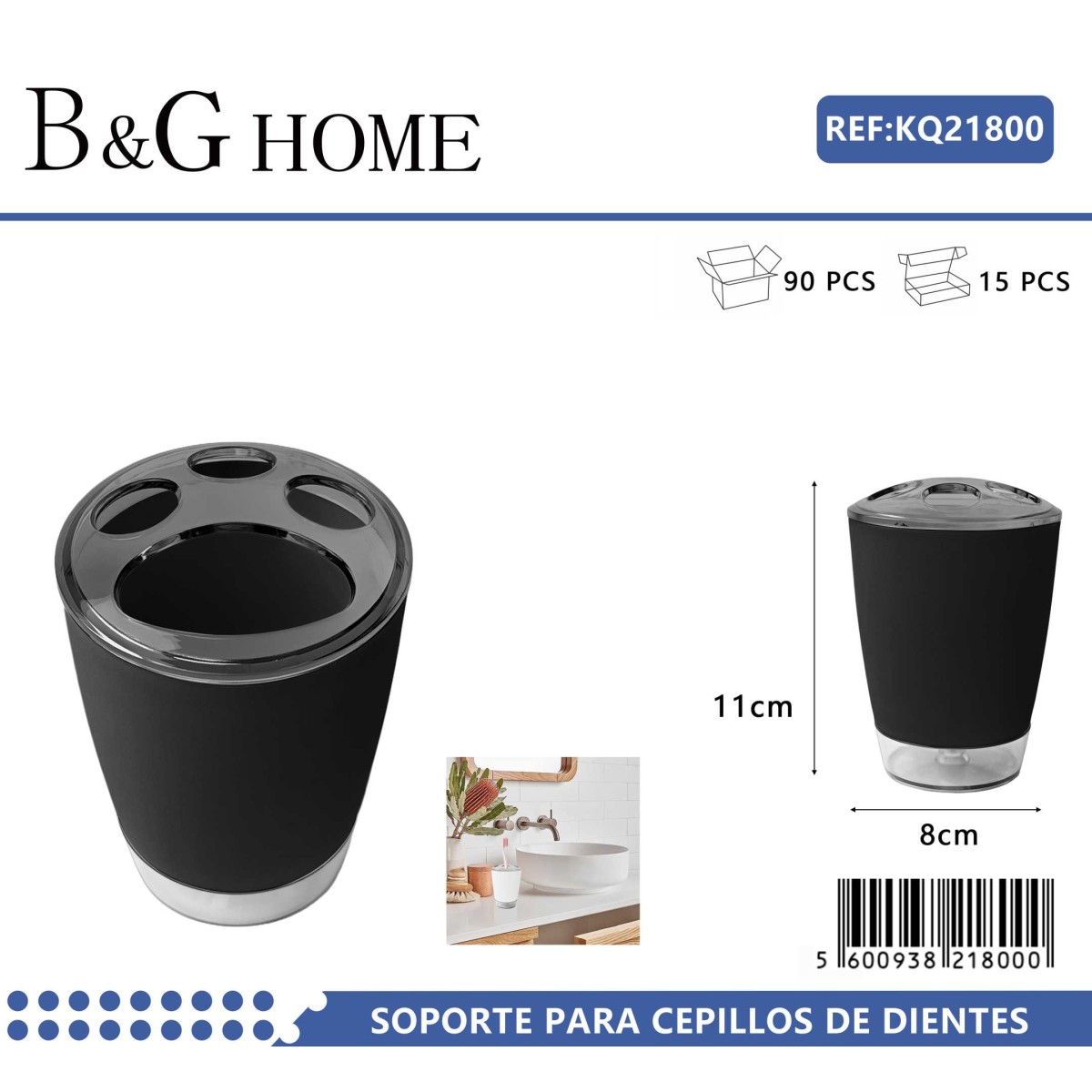 Θήκες οδοντόβουρτσας πλαστικές σε σετ 5Χ - Black - 21800