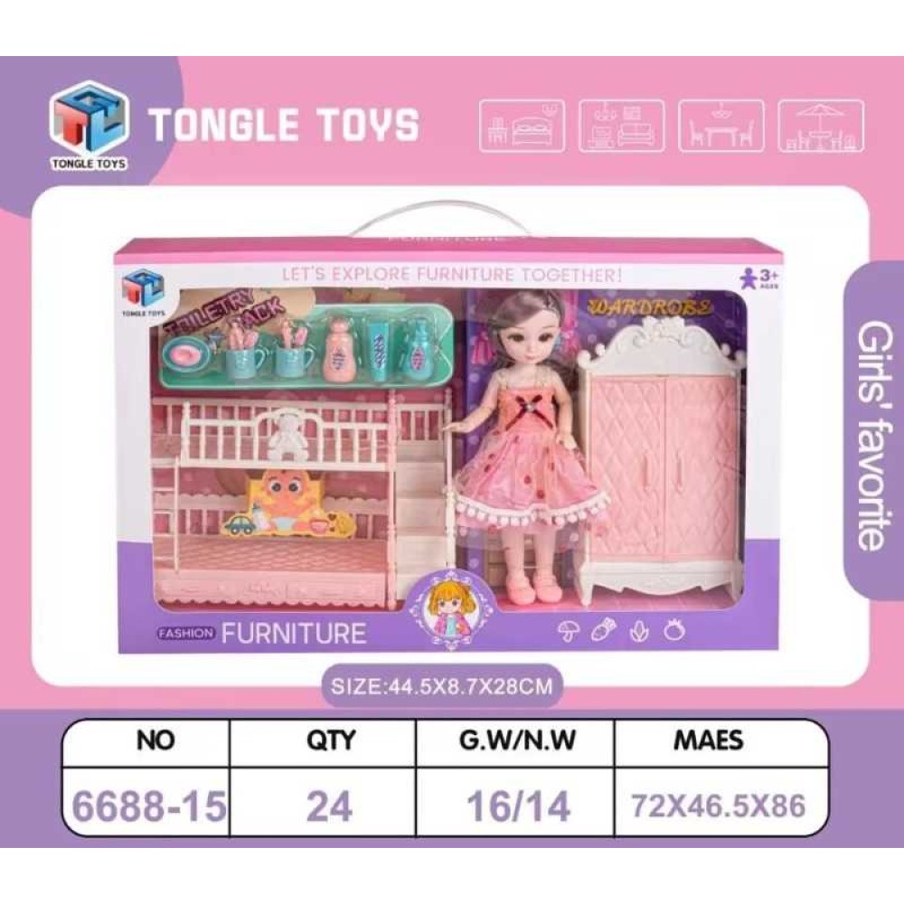Σετ κούκλα με έπιπλα & αξεσουάρ - 6688-15DIY - 232543