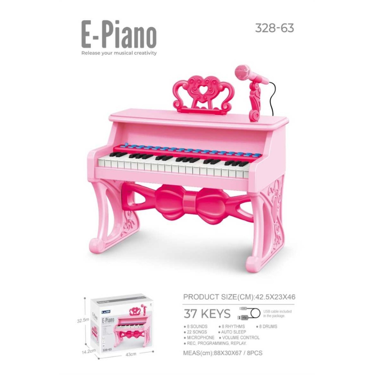 Παιδικό πιάνο mini με μικρόφωνο - 328-6337 - 233101 - Pink