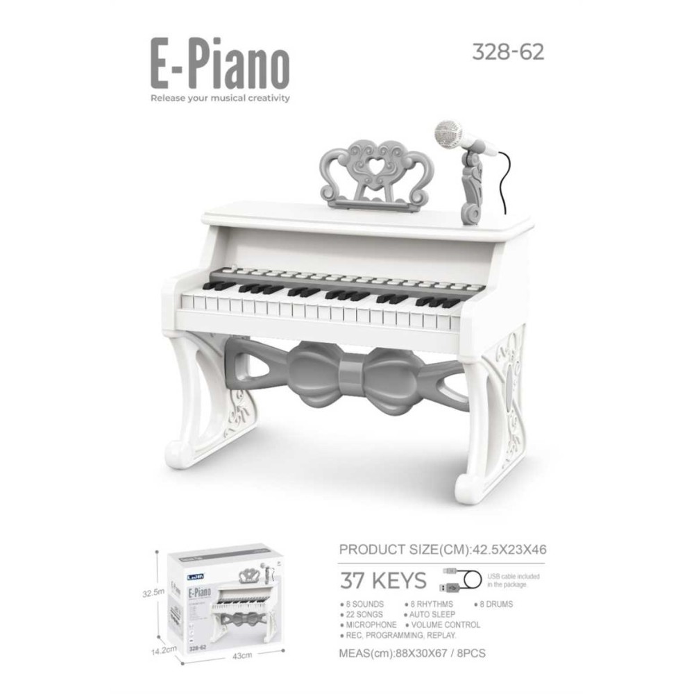 Παιδικό πιάνο mini με μικρόφωνο - 328-6237 - 233105 - White