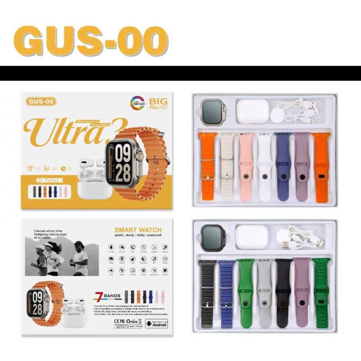 Σετ Smartwatch με 7 λουράκια και ασύρματα ακουστικά Bluetooth - GUS-00 - 260172 - Silver/Orange