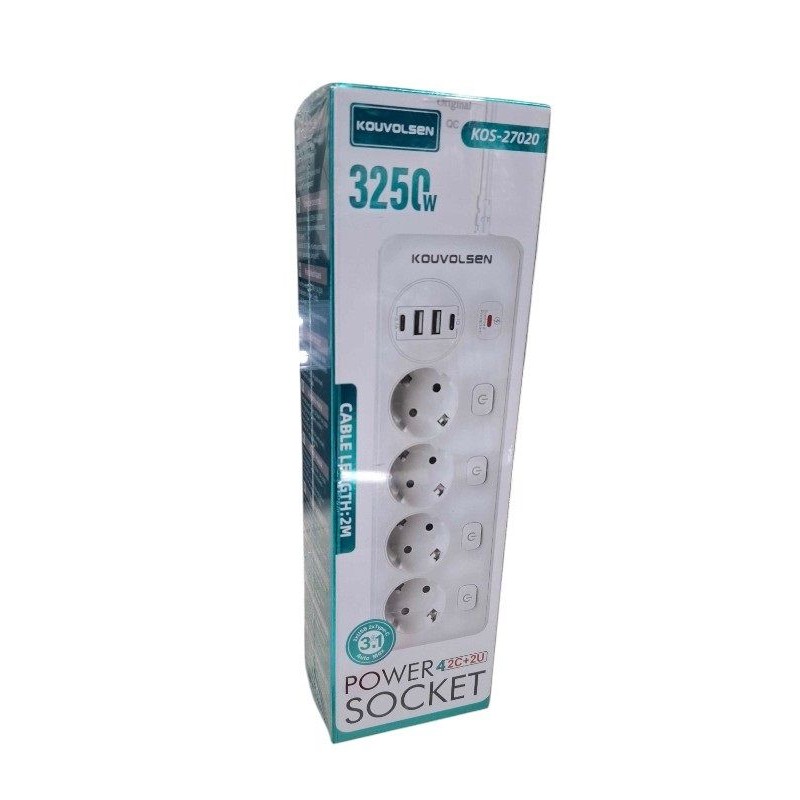 Πολύπριζο 4 θέσεων με διακόπτες & θύρες USB - KOS-27020EU - 270209