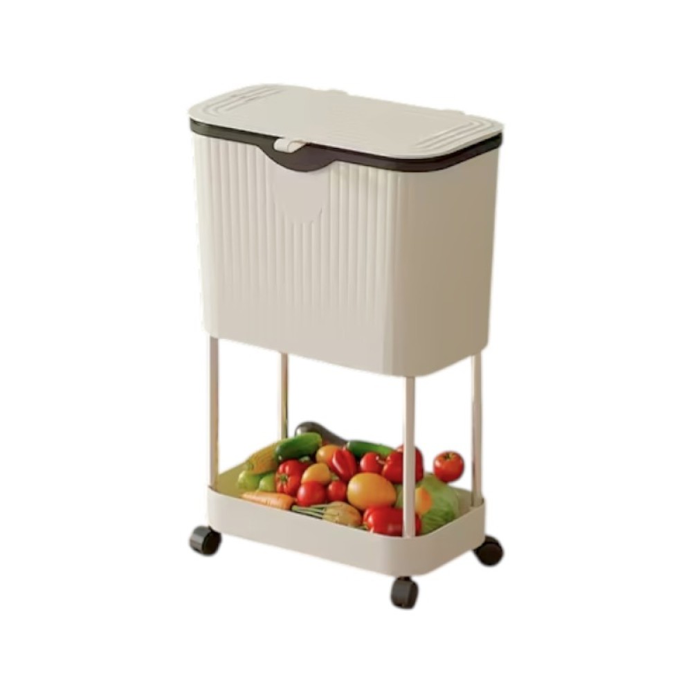 Τροχήλατη ραφιέρα κουζίνας διώροφη με κάδο - YH9811-2 - 282289