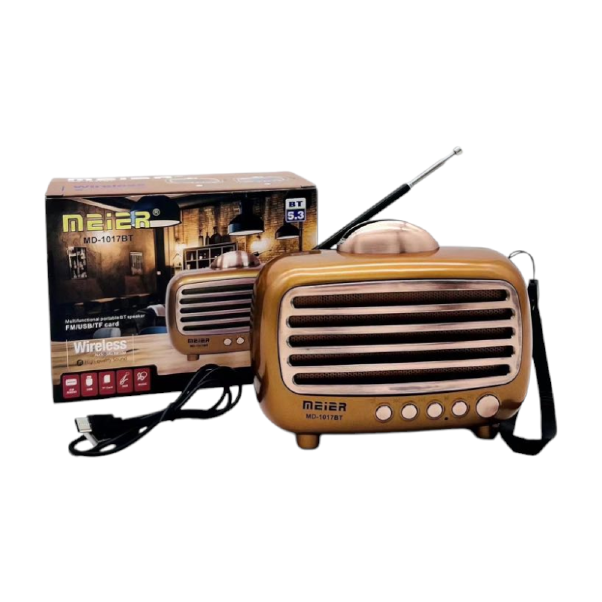 Επαναφορτιζόμενο ραδιόφωνο Retro - MD-1017BT - 410171 - Gold