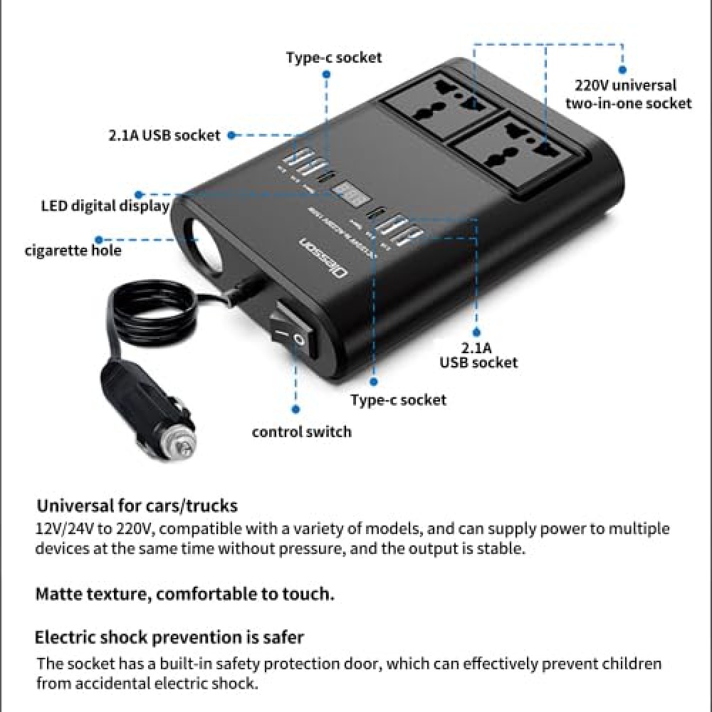 Μετασχηματιστής - Power Inverter αυτοκινήτου - 150W - 12VDC to 220VAC - 4xUSB - CD350562 -  505523