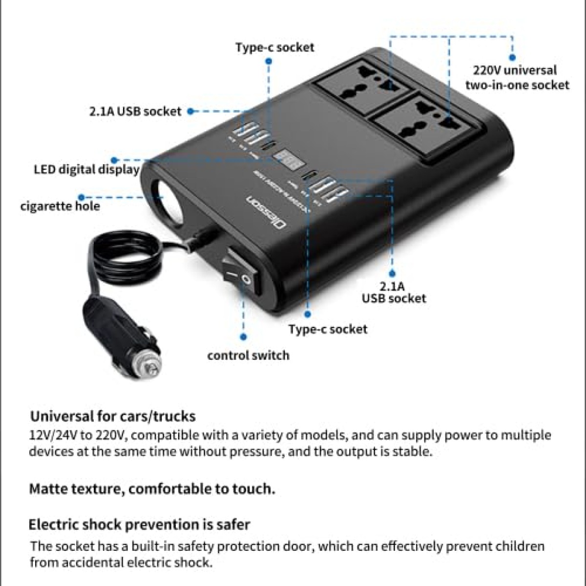 Μετασχηματιστής - Power Inverter αυτοκινήτου - 150W - 12VDC to 220VAC - 4xUSB - CD350562 -  505523