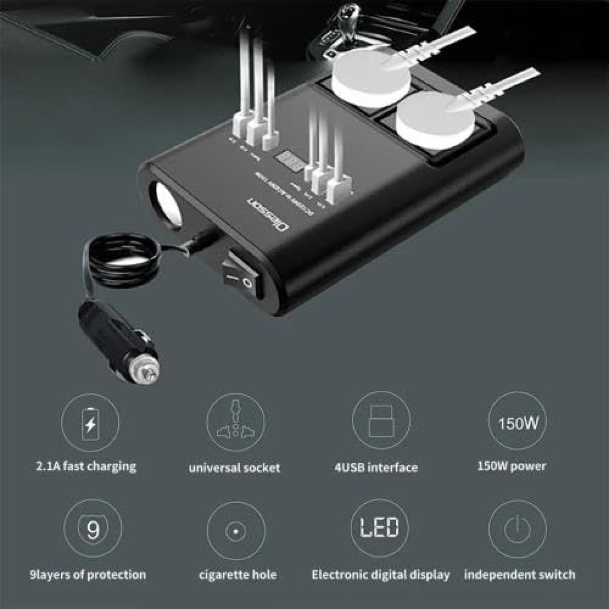 Μετασχηματιστής - Power Inverter αυτοκινήτου - 150W - 12VDC to 220VAC - 4xUSB - CD350562 -  505523