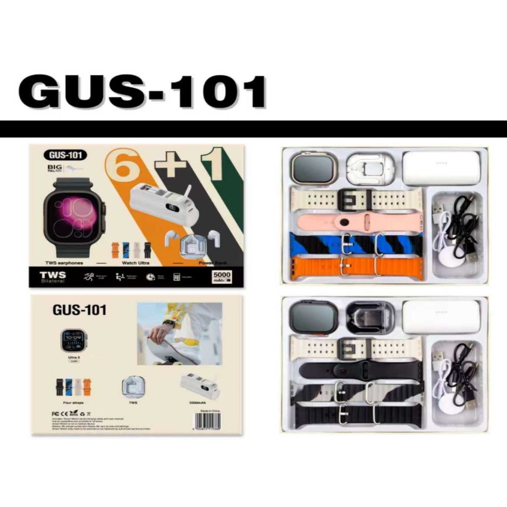 Σετ Smartwatch με Powerbank 5000mah & ασύρματα ακουστικά - GUS-101 - 519360 - Black