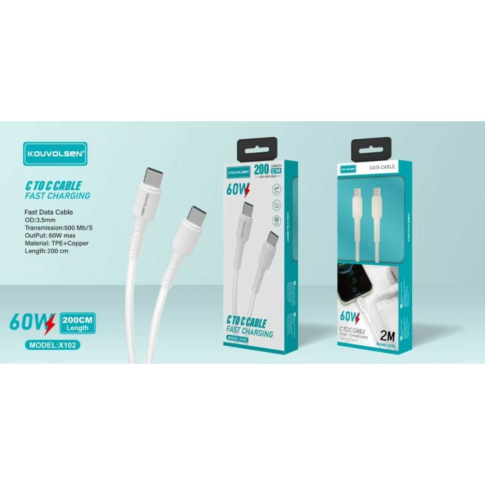 Καλώδιο φόρτισης & data - USB Type-C σε Type-C - Fast Charge - X102 - 2m - 60W - 632409