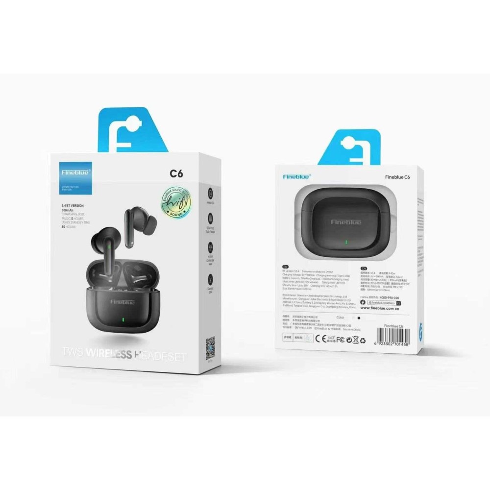 Ασύρματα ακουστικά Bluetooth με θήκη φόρτισης - C6 - Fineblue - 701458 - Black