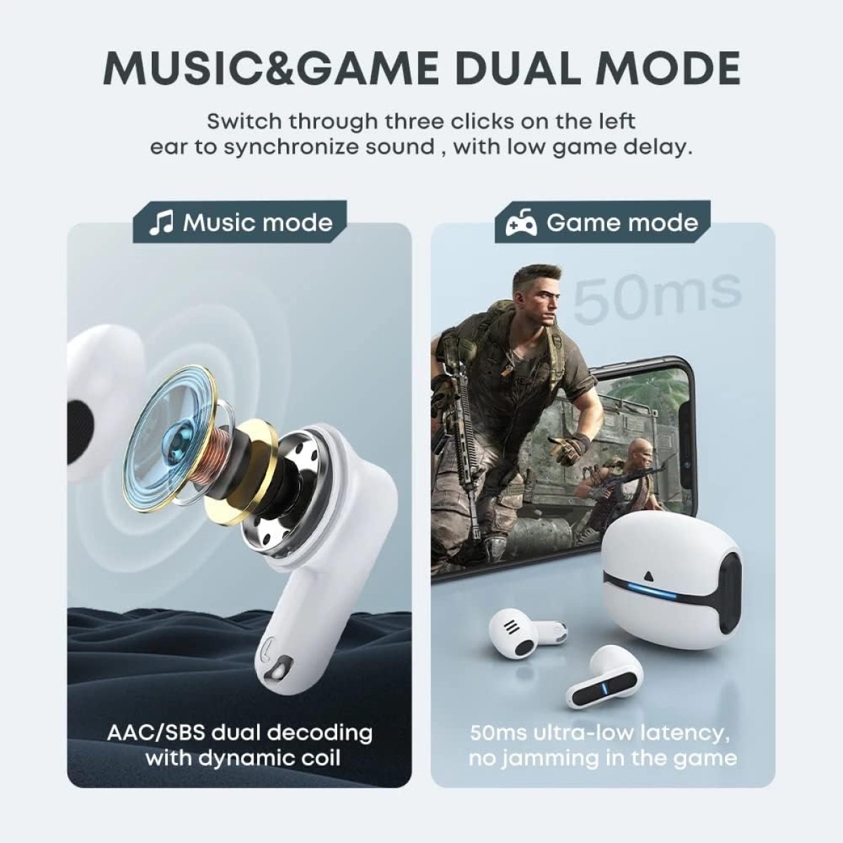 Ασύρματα ακουστικά Bluetooth με θήκη φόρτισης - TG-11 - 721289 - Grey