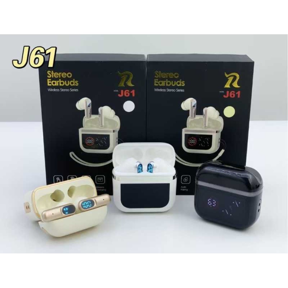 Ασύρματα ακουστικά Bluetooth με ψηφιακή οθόνη & θήκη φόρτισης - J61 - 814031 - White