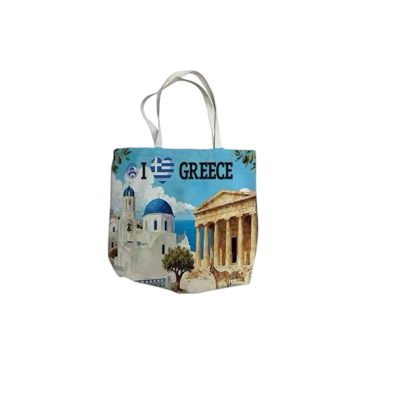 Υφασμάτινη τουριστική τσάντα καμβάς με φερμουάρ - Greece - 45*40*10cm - 871957