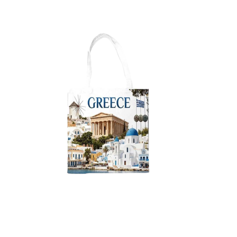 Υφασμάτινη τουριστική τσάντα καμβάς με φερμουάρ - Greece - 35*40cm - 871978
