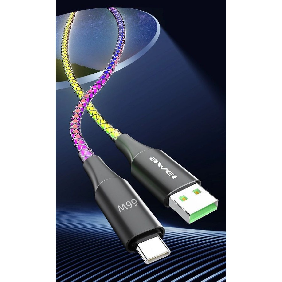 Καλώδιο φόρτισης & data με φωτισμό - Fast Charge - Type-C - CL-127T - 66W - AWEI - 887868