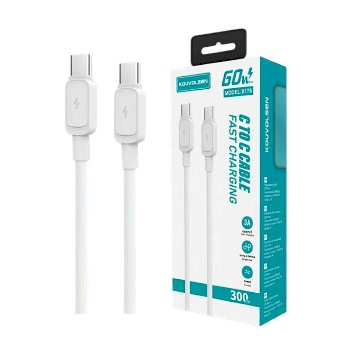 Καλώδιο φόρτισης & data - USB Type-C σε Type-C - Fast Charge - X176 - 3m - 60W - 901767