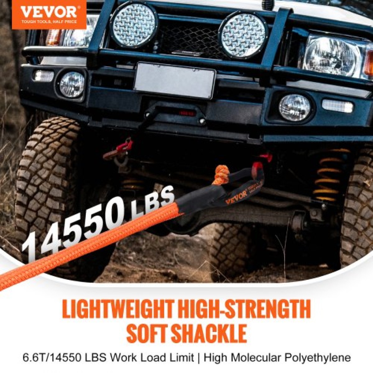 VEVOR Soft Shackle Synthetic Recovery Rope 2PCS 1,3x56 cm 20 Ton Break Strength