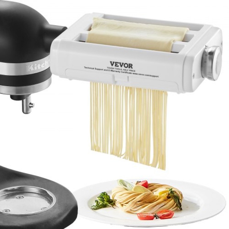 Εξάρτημα VEVOR Pasta Attachment for KitchenAid Stand Mixer, Σετ ρολού κοπής ζυμαρικών από ανοξείδωτο ατσάλι 3 σε 1 που περιλαμβάνει ρολό φύλλου ζυμαρικών, κόφτη σπαγγέτι και φετουτσίνι, 8 ρυθμιζόμενο πάχος πόμολα ζυμαρικών