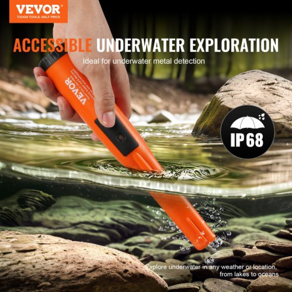 VEVOR Metal Detector Pinpointer, IP68 Πλήρως αδιάβροχο Handheld Pinter Pointer Wand, 114mm/4,5" Βάθος ανίχνευσης, 3 λειτουργίες, Επαγγελματικός αισθητήρας κυνηγιού θησαυρού με θήκη και μπαταρία 9V, για ενήλικες και παιδιά