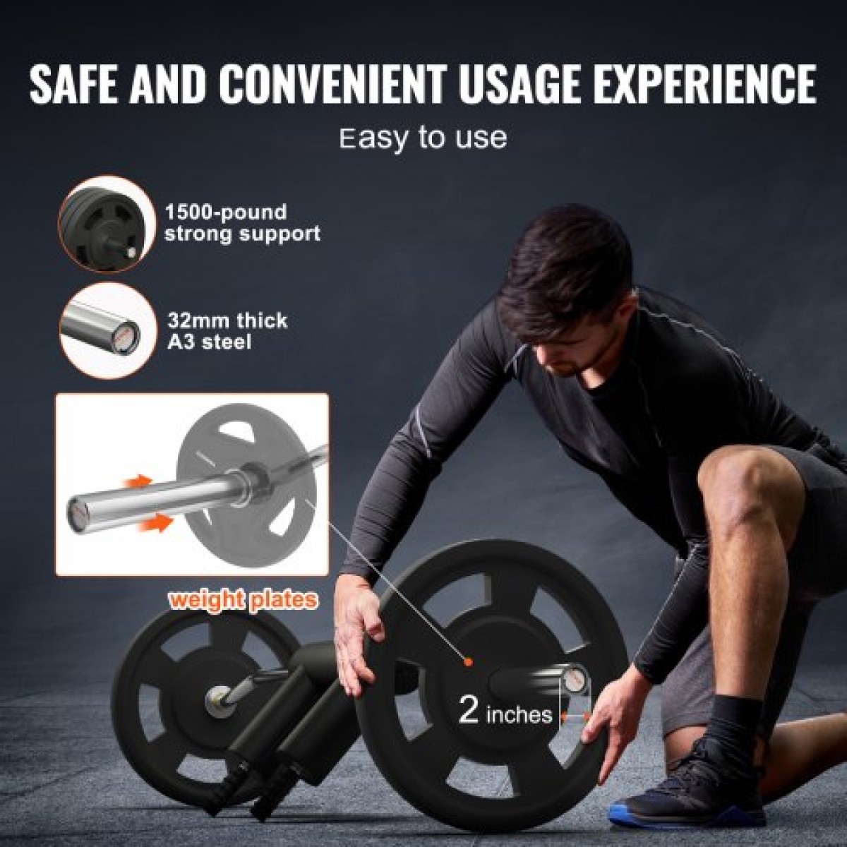 VEVOR Safety Squat Bar, 1.500 LBS Fitness Squat Bar, Safety Squat Bar Attachment με ώμους και μαξιλαράκια βραχιόνων, ράβδο βάρους διαμέτρου 32 mm, Ιδανικό για μπροστινά squat, Lunges, Rehab, Φυσικοθεραπεία