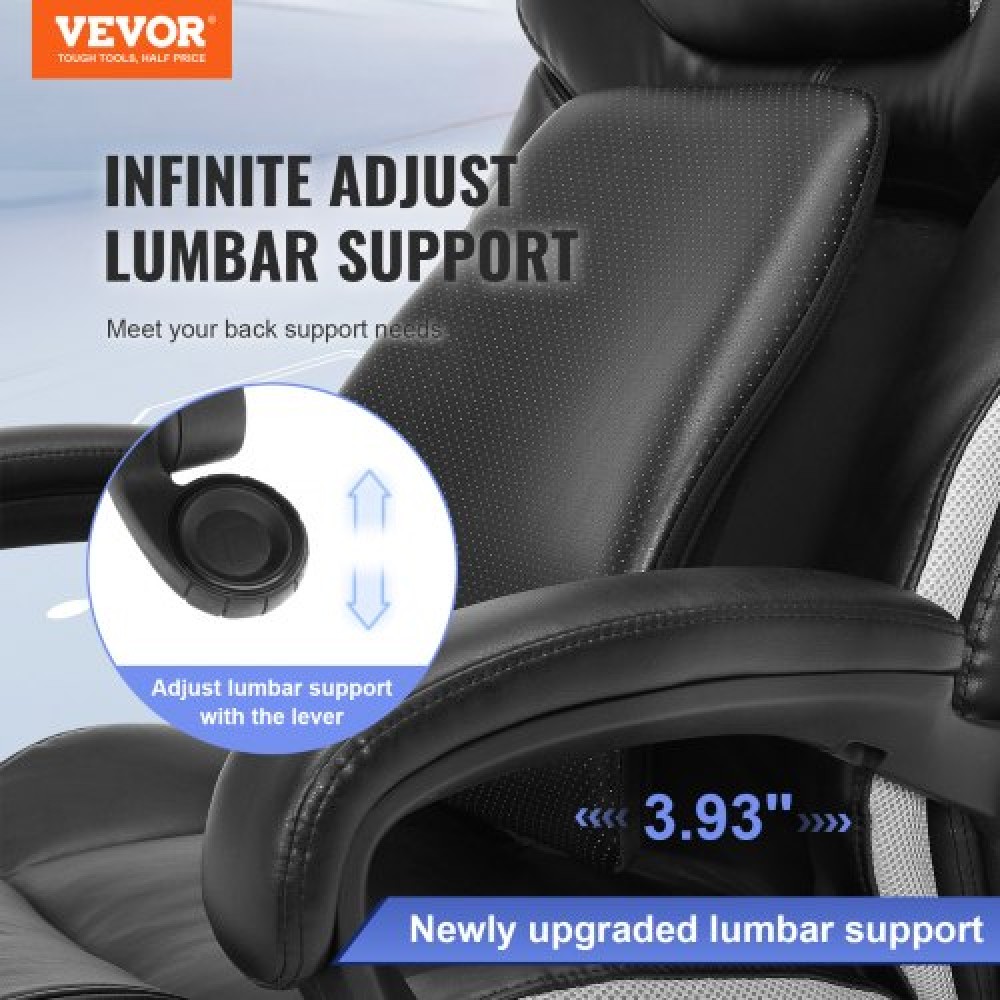 Καρέκλα γραφείου VEVOR Heavy Duty με ρυθμιζόμενη οσφυϊκή υποστήριξη αιχμής για πολλές ώρες, μεγάλη και ψηλή καρέκλα γραφείου 400 lbs, αθόρυβοι τροχοί με φαρδιά, παχιά επένδυση, ισχυρή μεταλλική βάση