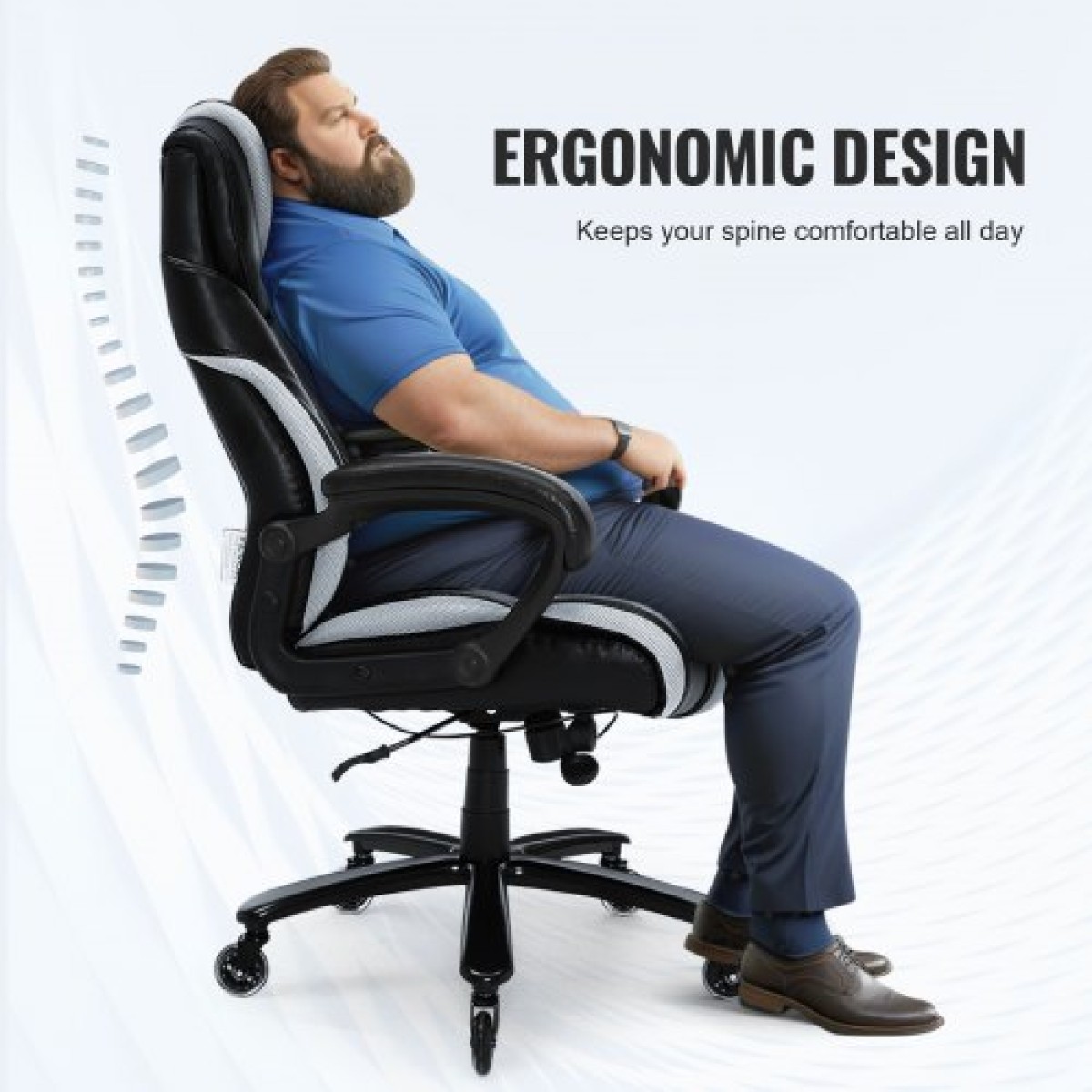 Καρέκλα γραφείου VEVOR Heavy Duty με ρυθμιζόμενη οσφυϊκή υποστήριξη αιχμής για πολλές ώρες, μεγάλη και ψηλή καρέκλα γραφείου 400 lbs, αθόρυβοι τροχοί με φαρδιά, παχιά επένδυση, ισχυρή μεταλλική βάση