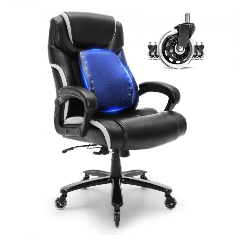 Καρέκλα γραφείου VEVOR Heavy Duty με ρυθμιζόμενη οσφυϊκή υποστήριξη αιχμής για πολλές ώρες, μεγάλη και ψηλή καρέκλα γραφείου 400 lbs, αθόρυβοι τροχοί με φαρδιά, παχιά επένδυση, ισχυρή μεταλλική βάση