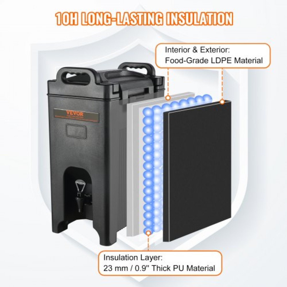 VEVOR Insulated Beverage Dispenser, 18,9 L, Food-grade LDPE Beverage Server, Thermal Drink Dispenser Cooler with PU Layer 2,2 Stage Baucet Handle, for Restaurant Drink Shop