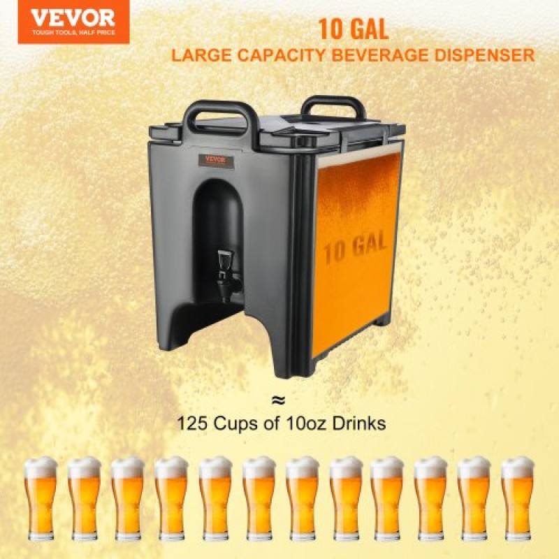 VEVOR Insulated Beverage Dispenser, 37,9 L, Food-grade LL9450UP Hot and Cold Beverage Server, Thermal Drink Dispenser Cooler with PU Layer Two Stage Baucet Handle, for Restaurant Drink Shop